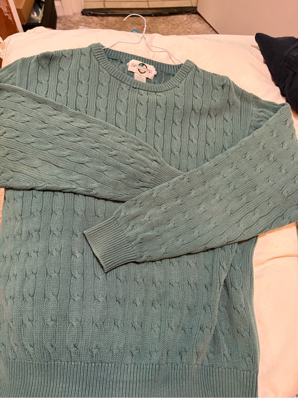 Vintage Men's Cable Knit Crewneck Sweater - Teal Green